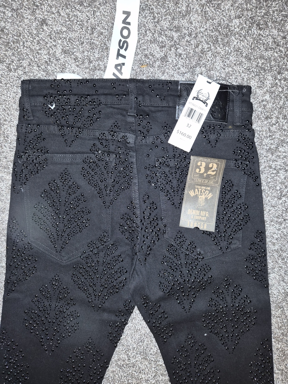 Watson Men's Straight Jeans in Black with Stud Detailing